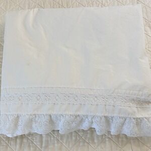 Full Double Flat Sheet Cotton With Lace Trim Cottage 60s-80s Handmade Cottage